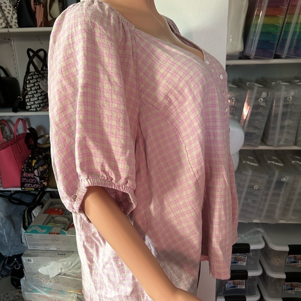Madewell Plus Size 3X Linen Blend Puff Sleeve Button Wrap Top Sweet Lavender Pld - Picture 11 of 13